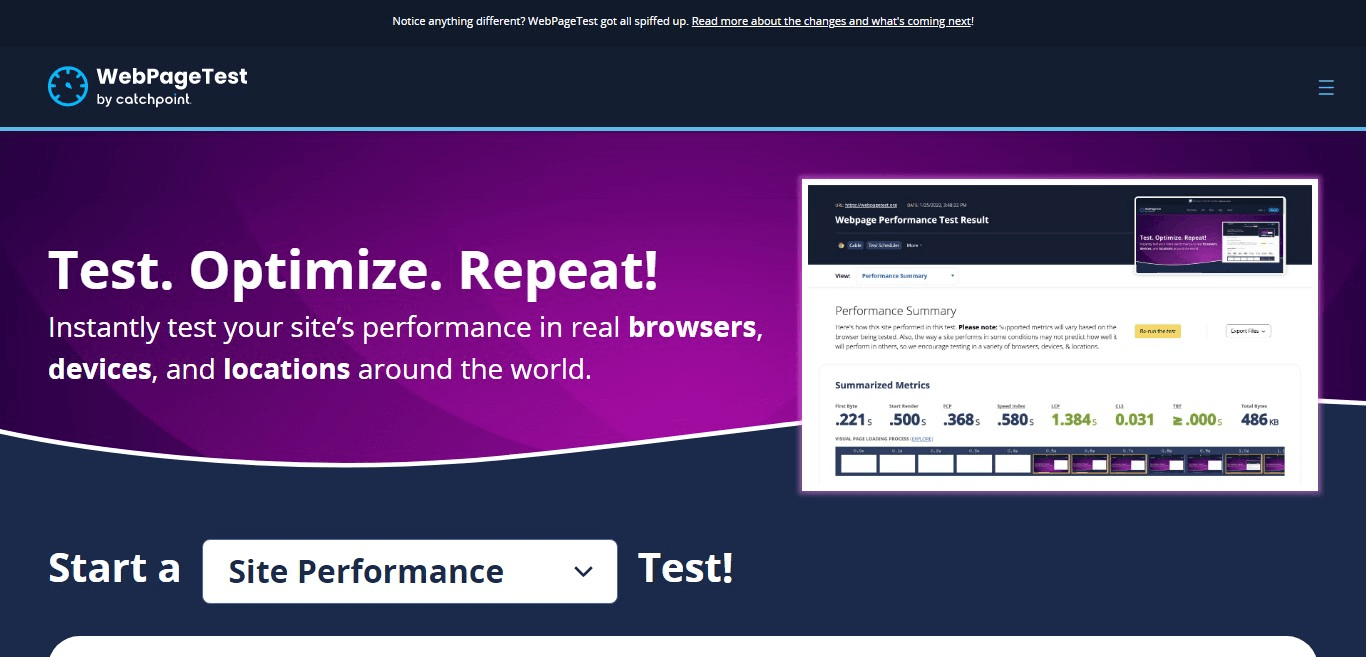 webpage test pagespeed